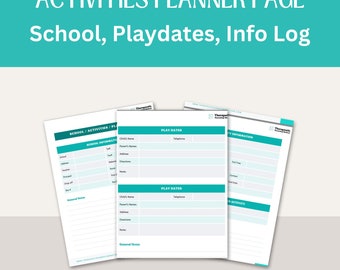 School Activities Planner Page, Carpool and Playdate Forms (Digital Download)