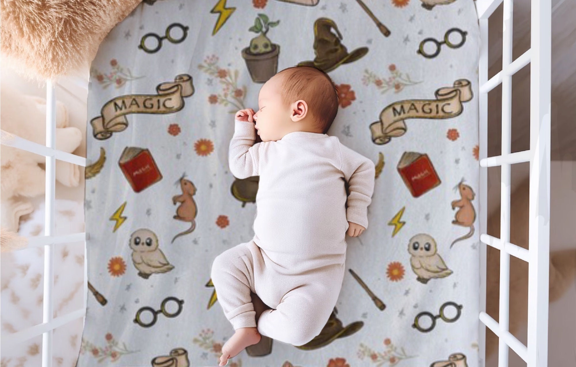 Harry Potter Crib Sheet, Wizard Crib Sheet, Floral Wizard, Floral Harry