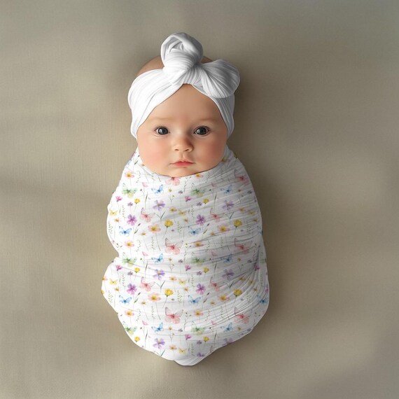 Butterfly Swaddle Blanket Floral Swaddle Blanket Floral Butterfly Swaddle Butterfly Flowers Etsy