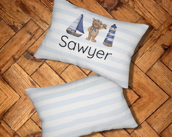 Nautical Personalized Nursery Pillow, Nursery Decor, Nautical Bears