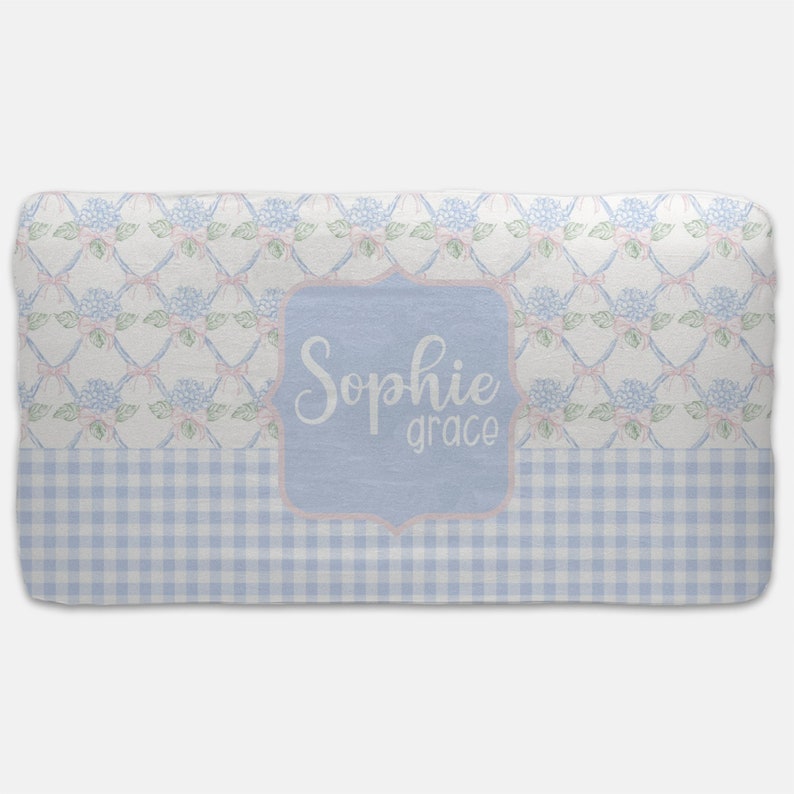 Grandmillennial Blue Hydrangea Crib Sheet, Preppy Crib Sheet