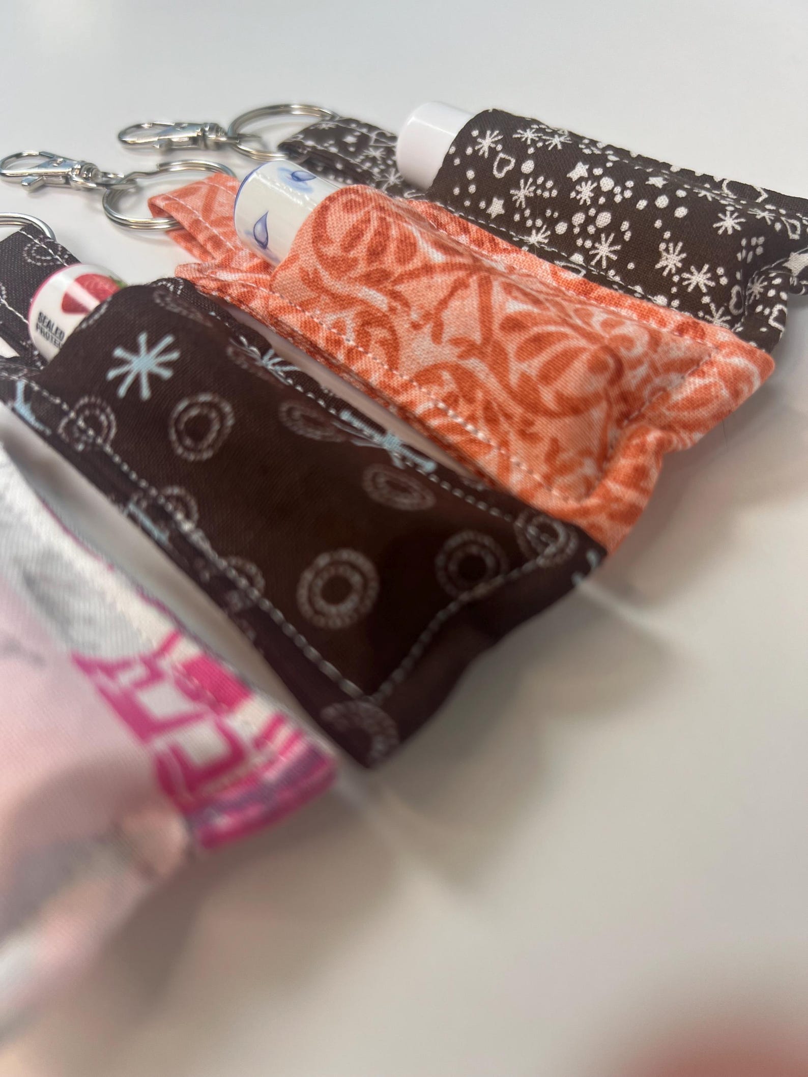Chapstick Holder Handmade Keychain With Printed Fabric, Durable Keyring ...