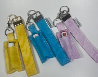 Keyfob Wristlet & Chapstick holder Combo - faded look fabric, multiple colors