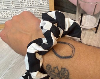 Scrunchie - Handmade Fabric Hair Accessory - Black and White Checkered
