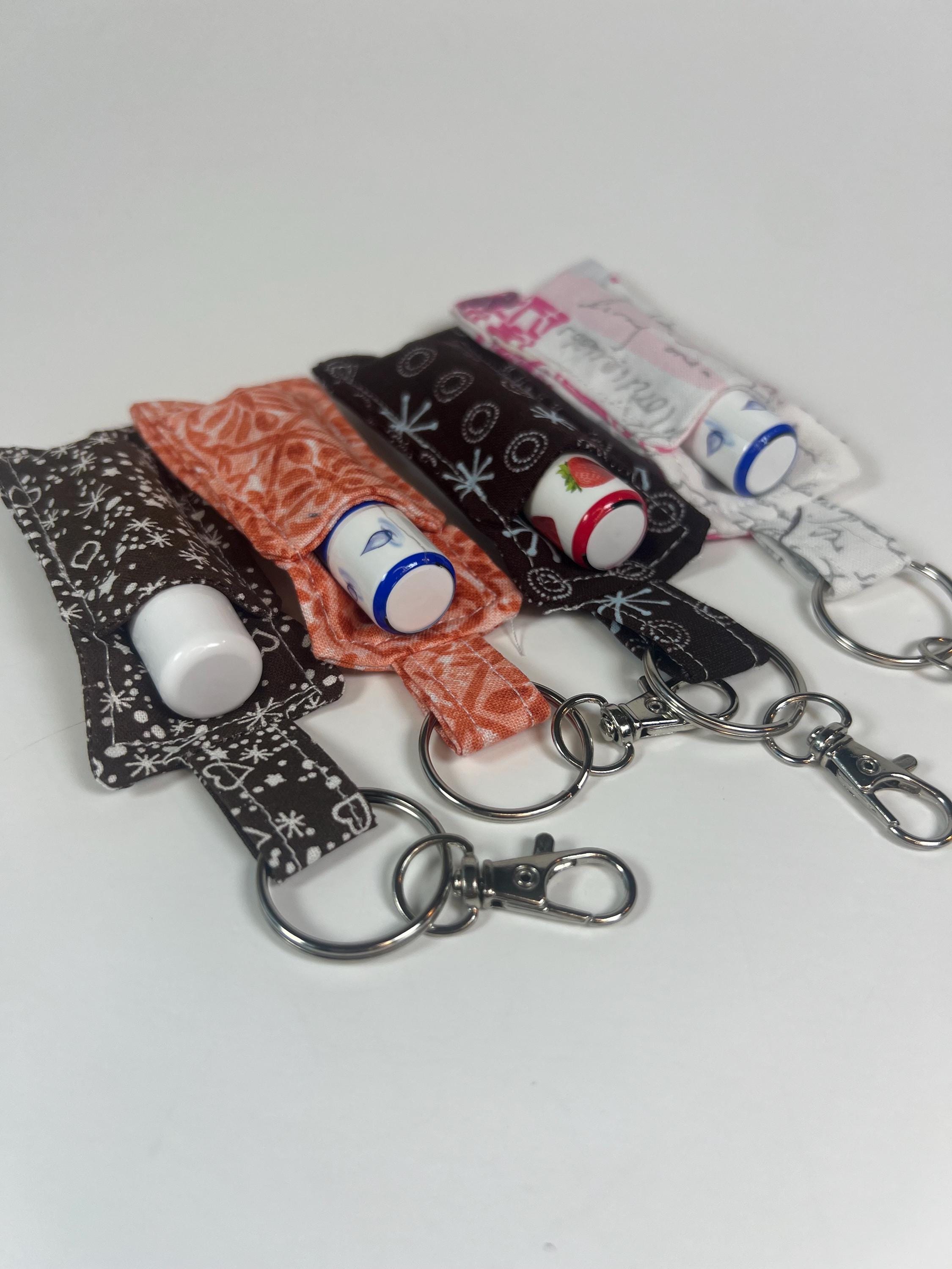 Chapstick Holder Handmade Keychain With Printed Fabric, Durable Keyring ...