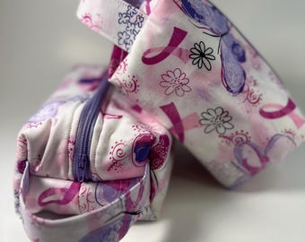 Estuche para brochas de maquillaje con forma de mariposa para la concientización sobre el cáncer de mama - Neceser artesanal