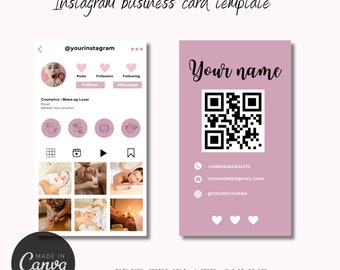 Business Card Template Design, Canva Templates, QR code Business Card, Instagram Business Card Template, DIY Canva, Beauty Business Card