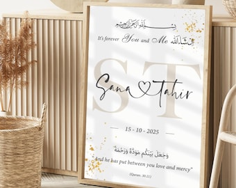Muslim Couple Gift, Digital Muslim Nikkah Gift, Wedding Gift for Muslim Couple, Personalized Couple Names and date Print, Islamic wall art