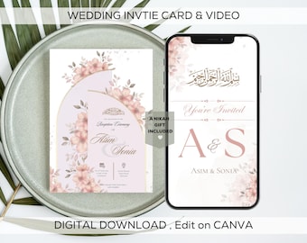 Editable Digital Islamic Wedding Invitation Template, Animated Nikkah Shaadi Baraat eInvite, Muslim Wedding Card, Digital Wedding Invite