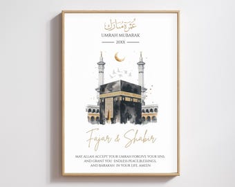 Personalized Umrah Mubarak, Muslim Umrah Gift, Umrah Mubarak Print, Islamic Umrah Poster, Umrah Frame, Editable Umrah Template.