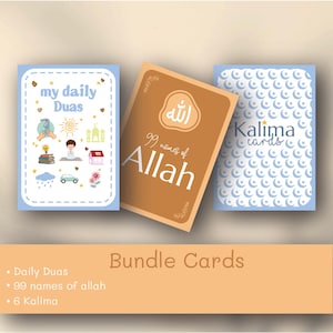 Islamic Flashcards Bundle, 99 Names of Allah, Daily Duas, 6 Kalimas, Asma Ul Husna, Muslim Gift, Islamic Learning Cards