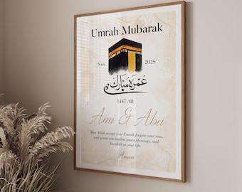 Umrah Mubarak Printable | Personalized Islamic Wall Art | Umrah Gift for Couple and family | Kaaba Digital Download | Muslim Home Decor