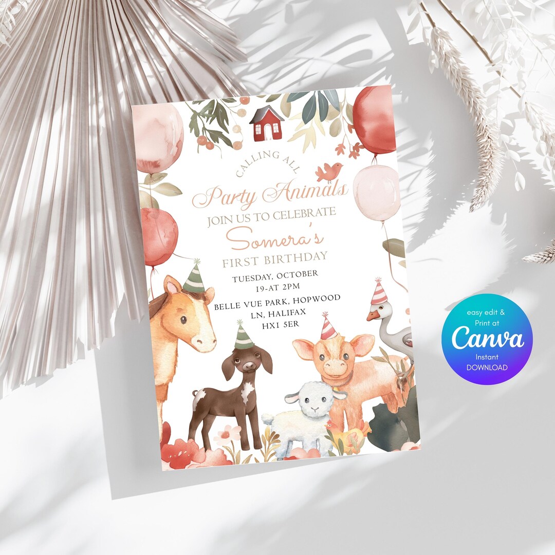 Pink Barnyard Birthday Invitation | Farm Animals Party Invite | Cute ...
