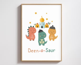 Deen-O-Saur Islamic Dinosaur Print | Kids Muslim Wall Art