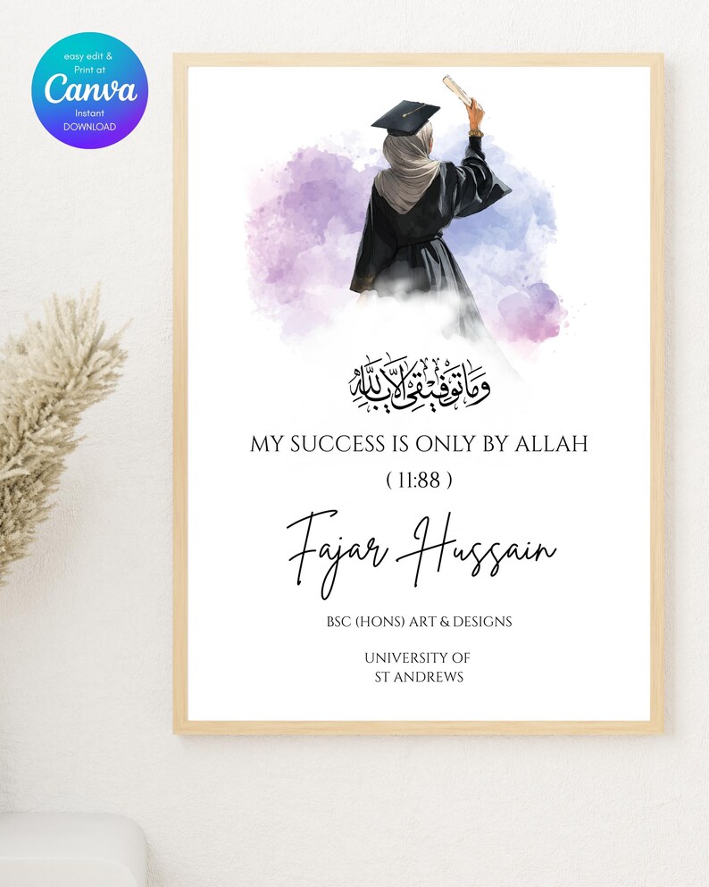 Personalised Islamic Graduation Gift | Muslim Graduation Print | Custom ...