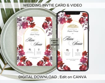 Editable Digital Islamic Wedding Invitation Template, Animated Nikkah Shaadi Baraat eInvite, Muslim Wedding Card, Digital Wedding Invite