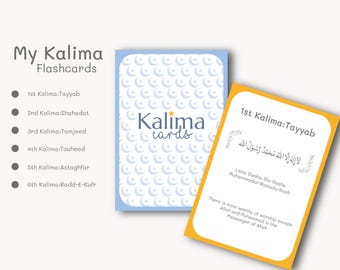 Six Kalimas Flashcards | Printable Islamic Learning Cards | Arabic & English Kalima PDF | Muslim Education Resource