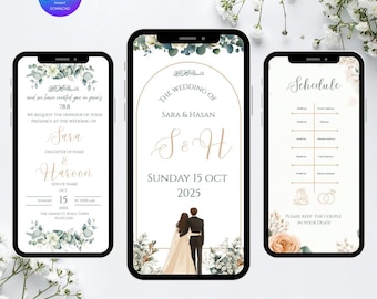 Animated Muslim Wedding Invitation | Editable Nikkah Walima Mehndi eInvite | Digital Watercolor Floral Islamic Wedding Template
