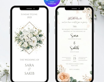 Animated Muslim Wedding Invitation | Editable Digital Nikkah Walima Shaadi Baraat eInvite | Paperless Islamic Wedding Card Template