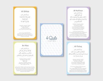 The 4 Quls & Ayatul Kursi Flashcards | Islamic Surah Cards | Quran Learning Printable | Protection Surahs Digital Download