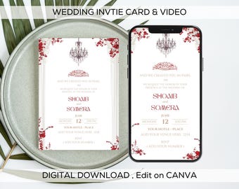 Editable Digital Muslim Wedding Invitation | Nikah Shaadi Baraat E-Invite | Animated Islamic Wedding Template | Modern Muslim Wedding Card