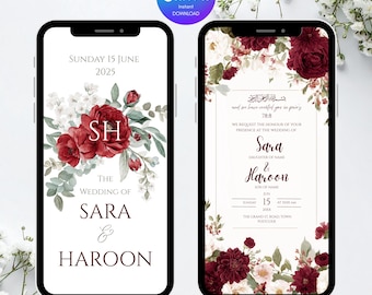 Animated Muslim Wedding Invitation | Editable Digital Nikkah Walima Shaadi Baraat eInvite | Paperless Islamic Wedding Card Template