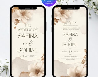 Animated Muslim Wedding Invitation | Editable Digital Nikkah Walima Shaadi Baraat eInvite | Paperless Islamic Wedding Card Template