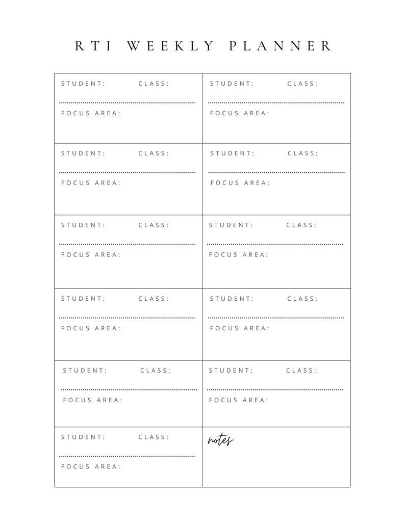 RTI Weekly Planner - Etsy