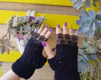 Lace Mesh Black Stylish Gloves Valentine's Day Accessory