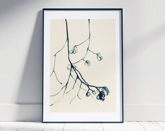 Dark Green Printable Botanical Artwork Neutral Aesthetic Floral Wall Art Muted Tone Hand Drawn Digital Print Minimalist Branch Sketch