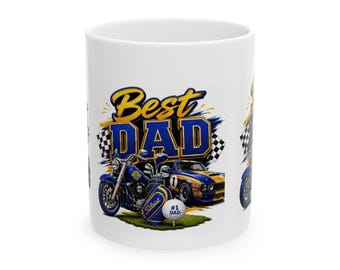 Dad Motorcycle Racing Mug | Ceramic Garage Scene (11oz)