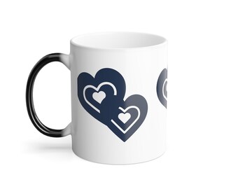 Color Morphing  Heart Mug, 11oz; Blue hearts