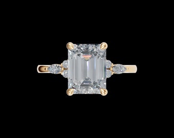 2 Carat Emerald Cut Lab Grown Diamond Ring, 14k Gold Engagement Ring, Elegant Promise Ring, Solitaire Ring, Dainty Fine Jewelry