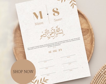 Minimalistic Personalisiertes Nikkah-Zertifikat | digital oder ausgedruckt | Islamische Eheurkunde |  Islamisches Nikkah Zertifikat