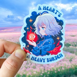 Howl's Castle Aufkleber | Wasserfester Vinyl-Aufkleber | Ein Herz ist eine schwere Last Aufkleber | Sophie und Calcifer Sticker | Feuer Dämon Sticker