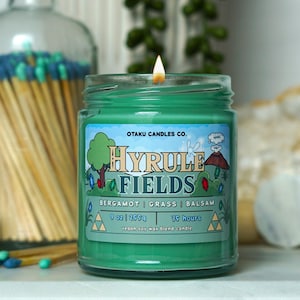 Hyrule Fields | LoZ Gaming Candle | Ocarina of Time Inspired Candle | Bergamot, Grass & Balsam 9 oz Vegan Candle