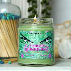 Flower Hurricane Candle | Pretty Guardians Jupiter Candle | Coconut, Gardenia & Vanilla 9 oz Vegan Candle