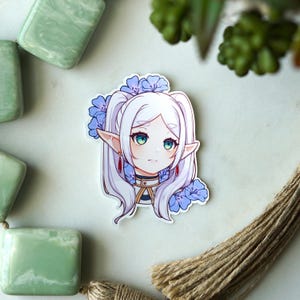 Elf Mage and Flowers Sticker | Waterproof Vinyl Sticker | Anime Sticker | Frieren Sticker