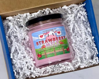 Vela con aroma a leche de fresa - Vela inspirada en Harvest Moon / Velas veganas de anime / Regalos de anime