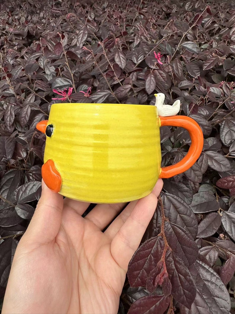 Handmade Yellow Duck Cute Ceramic Mug, Bird Coffee Cup, Duck Coffee Cup, Unique Gift, Housewarming, Birthday Gift, Mother's Day Gift image 3