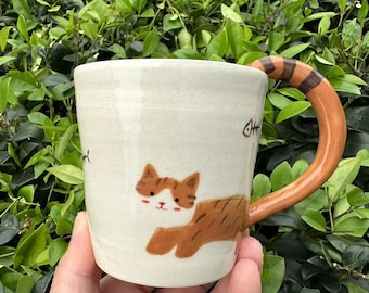 Keramik Katze Becher, Gelbe Katze Kaffeetasse, Wassertasse, Handgefertigte Keramik, Einzigartiges Geschenk, Dekoration, Housewarming, Muttertagsgeschenk