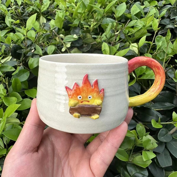Handmade Flame Monster Cute Ceramic Mug, Flame Monster Coffee Cup, Home Decoration, Housewarming, Cute Tea Cup, Mother's Day Gift