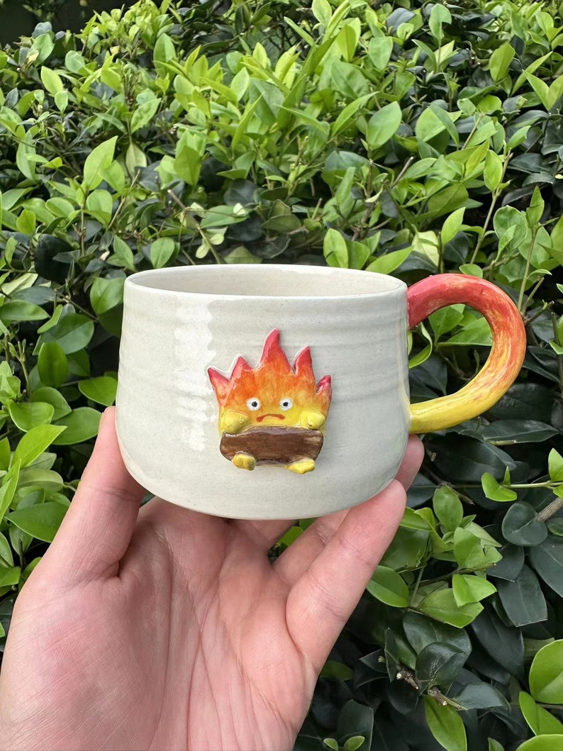 Handmade Flame Monster Cute Ceramic Mug, Flame Monster Coffee Cup, Home Decoration, Housewarming, Cute Tea Cup, Mother's Day Gift image 1