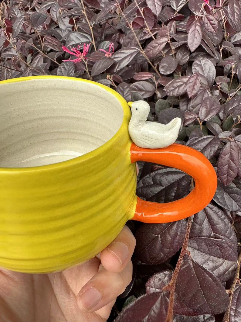 Handmade Yellow Duck Cute Ceramic Mug, Bird Coffee Cup, Duck Coffee Cup, Unique Gift, Housewarming, Birthday Gift, Mother's Day Gift image 6