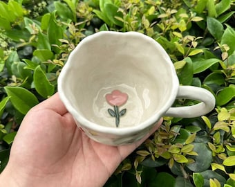 Handmade Tulip Cute Ceramic Mug,Tulip Mug,Flower Mug,Ceramic Coffee Mug,Gift for Her, Birthday Gift,Mother's Day Gift,Father's Day Gift