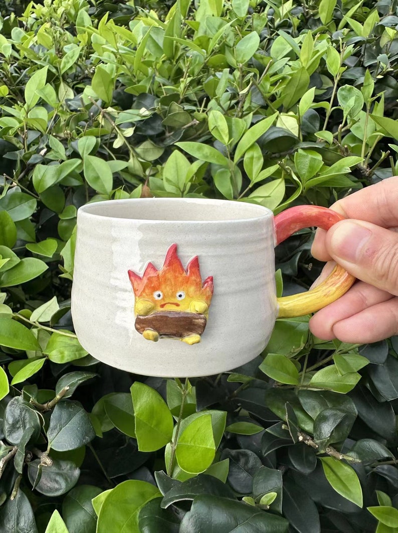 Handmade Flame Monster Cute Ceramic Mug, Flame Monster Coffee Cup, Home Decoration, Housewarming, Cute Tea Cup, Mother's Day Gift zdjęcie 5