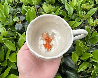 Handmade Koi Fish Cute Ceramic Mug,Koi Mug,Flower Mug,Ceramic Coffee Mug,Gift for Her, Birthday Gift,Mother's Day Gift,Father's Day Gift