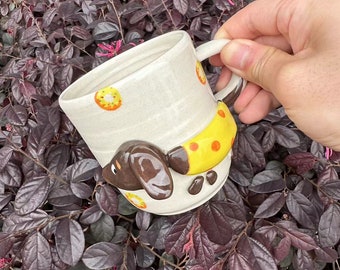 Handmade Brown Dog Cute Ceramic Mug, Dog Coffee Cup, Dog Coffee Cup, Unique Gift, Housewarming, Birthday Gift, Mother's Day Gift