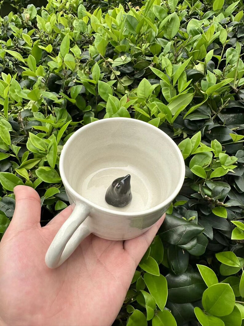 Handmade Black Cat Cute Ceramic Mug,Dainty Flower Mug, Ceramic Coffee Mug,Handbuilt Pottery,Gift for Her, Birthday Gift,Mother's Day Gift zdjęcie 4