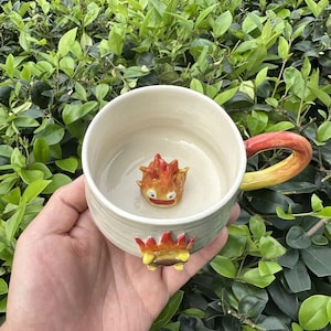 Handmade Flame Monster Cute Ceramic Mug, Flame Monster Coffee Cup, Home Decoration, Housewarming, Cute Tea Cup, Mother's Day Gift zdjęcie 2